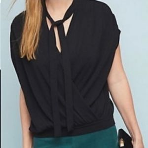 Anthropologie Rambuteau Black Knit Sleeveless Wrap Sweater Neck Tie